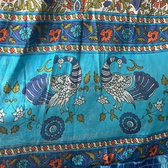 NWT Chaudry KC Maxi Dress SMALL Blue Green Gypsy Bohemian Smocked Tiered Cotton - Picture 6 of 10